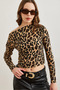 Women's Beige Boat Neck Corded Leopard Crop Blouse Blz- 19002789 - 2