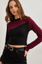 Women's Burgundy Black Asymmetrical Block Soft Touch Flexible Blouse Blz- 19002797