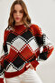 Women's Tile Diamond Patterned Oversize Knitwear Sweater Kzk- 19000834