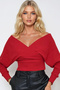 Women's Red Front Back V-Neck Double Breasted Blouse ALC-019-053-BLZ - 4