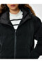 Oversize Puffer Coat with Hooded Zipper Pocket Detail - 5