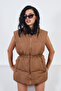 Women's Brown Puffer Vest with Elastic Waist