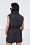 Women's Black Puffer Vest with Elastic Waist - 6
