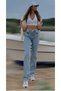Diyzi 90's Medium Blue Snow Wash Blue Lycra Super Extra High Waist Palazzo Loose Jean Trousers - 3