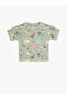 T-Shirt Short Sleeve Animal Printed Crew Neck Textured Cotton