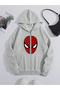 Spiderman Thick Cardigan - Gray Printed Winter Oversize Hooded Zippered Pocket Cardigan
