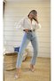 By-9442 Blue Mom Jeans Lycra High Waist Snow Washed Jeans Washed Boyfriend Stone Narrow Leg Trousers - 3