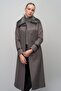 Detachable Fur Collar, Leather and Embroidery Detailed Gabardine Suede Look Cap Gray 6646 - 4