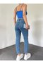 By-8908 Snow Wash High Waist Mom Jean Blue Stone High Jeans Narrow Leg Denim Pants - 3
