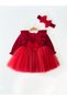 Girl's Bow Detailed Cotton Lined Red Dress and Headband Set of 2