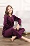 Women's Front Button Velvet Lace Collar Detailed Purple Pajamas Set - 2