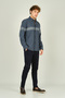 Megaldi Men's Slim Fit Block Patterned Cotton Long Sleeve Shirt 1200 Indigo Gray - 3