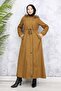 1051 Long Bondit Coat with Plush Inside and Fur Collar, Brown