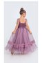 Long Skirt, Strappy Girls' Rose Motif Evening Dress M00670 Mürdüm - 3