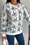 Women's Blue Flower Pattern Tulle and Sequin Sewing Design Cotton Sweatshirt
