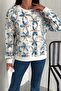 Women's Blue Flower Pattern Tulle and Sequin Sewing Design Cotton Sweatshirt - 6