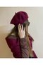 Burgundy French Painter Beret and Boucle Shawl Set - Wide Tassel Shoulder Shawl - 2