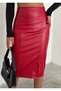 Women's Red Color Clothing Midi Slit Leather Pencil Skirt - 3