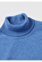 Men's Blue Melange Turtleneck 100% Merino Sweater - 6