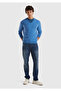 Men's Blue Melange V-Neck 100% Merino Sweater - 5