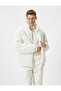 Puffer Jacket Velvet Look Stand Collar Zippered Pocket - 2
