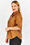 Women Spread Collar Puffed Sleeve Faux Leather Blouse, Tan - 4
