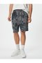 Abstract Printed Oversize Bermuda Shorts with Pockets - Lace-up Waist Design - 3