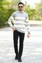 Men's Polo Collar Sweatshirt Gray-White Striped Knitwear 100% Flament Knitted Ribbed - 1420 - 5