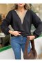 Leyla Art a New Perspective on Art Women's Long Sleeve V Lace Collar Without Shardon Three Yarn Blouse - 4