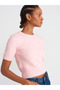 10651 Crew Neck Soft Textured Short Sleeve Knitwear Sweater-Pink