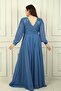 Women's Long Chiffon Evening Dress with Front Back V-Neck Pleat Lined Plus Size - 4