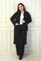 Women's Large Size Crepe Cardigan with Sheepskin Pockets and Side Slits - 3