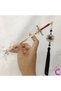 Red Gold Sword Design Black Tasseled Metal Bun Buckle 20cm - Women's Hairpin Stick Bun Buckle - 2