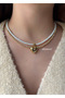 Set of 2 Pearl and Gold Heart Women's Necklace