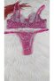 Women's Plum Fuchsia Tiny Floral Patterned Stylish Bra Panties Set - 3