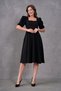 Women's Black Crepe Fabric Short Sleeve Square Neck Midi Length Black Evening Dress 080 - 6