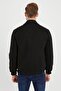 Men's Black Polo Collar Wool Blended Comfortable Fit Stamp Coat - 5