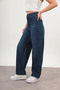 Navy Blue Baggy Adjustable Waist Buckle Women's Wide Leg 2024 New Model Jeans - 6