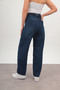 Navy Blue Baggy Adjustable Waist Buckle Women's Wide Leg 2024 New Model Jeans - 5