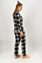 Women's Velvet Suede Front Buttoned Pocketed Winter Warm Elastic Waist Pajama Set Black Square - 7