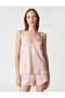 Satin Pajama Top with Straps Viscose Jacquard Piping Detail - 3