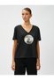 V-Neck Printed Cotton T-Shirt - 3