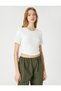 Crop T-Shirt Short Sleeve Corseted Crew Neck Slim Cut - 3