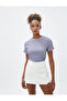 Crop T-Shirt Basic Textured Crew Neck Cotton - 2