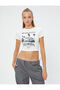 Crop T-Shirt Crew Neck Slogan Printed Short Sleeve - 3