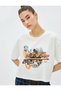 Crop T-Shirt Printed Crew Neck Short Sleeve Cotton - 2