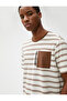 Slogan Embroidered T-Shirt Pocket Detailed Textured Crew Neck