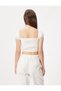 Crop Blouse Sweetheart Neckline Front Tie Detail Short Sleeve Elastic Cotton - 4