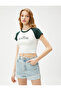 Crop T-Shirt College Printed Short Sleeve Crew Neck Ribbed - 3