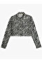 Crop Shirt Zebra Pattern Buttoned Classic Collar